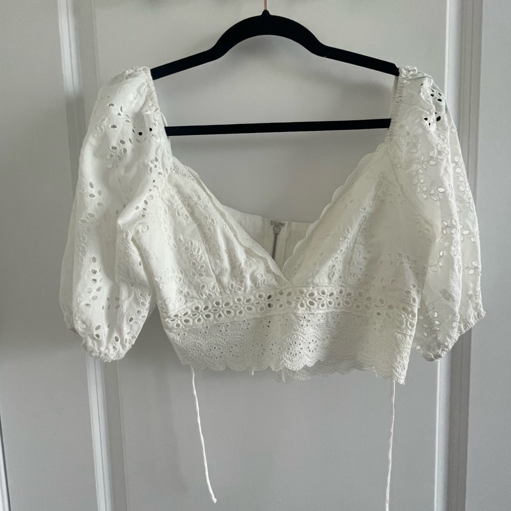 Altar'd State White Puff Sleeve Crop Blouse